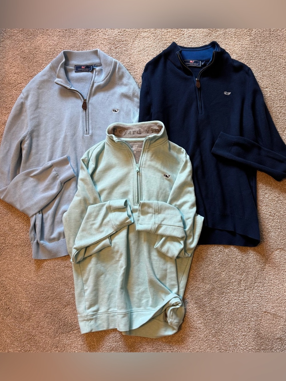 Vineyard Vines boy’s Quarter-Zip Sweater bundle large Light Blue, Navy, Mint